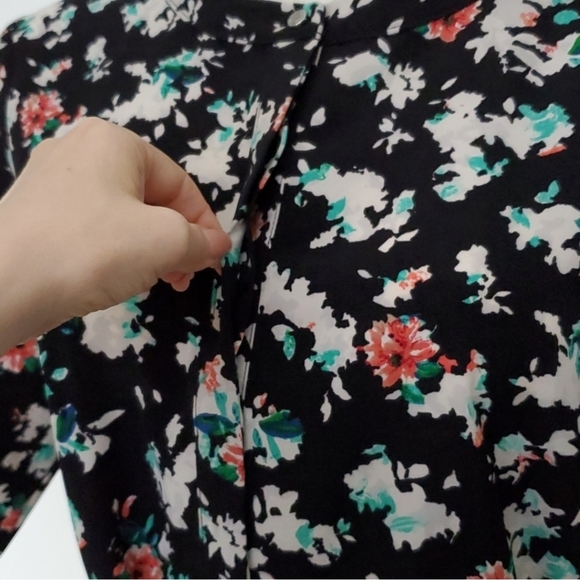 Ellen Tracy Soft Shirt Petite Blooms Black Multi Color 3/4 Sleeves Dress Size 10 - Picture 10 of 15